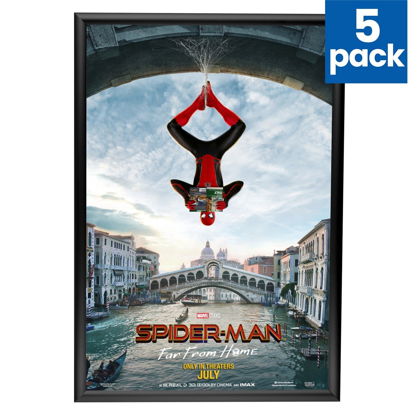5 Case Pack of Black 24x36 Movie Poster Frame - 1" Profile
