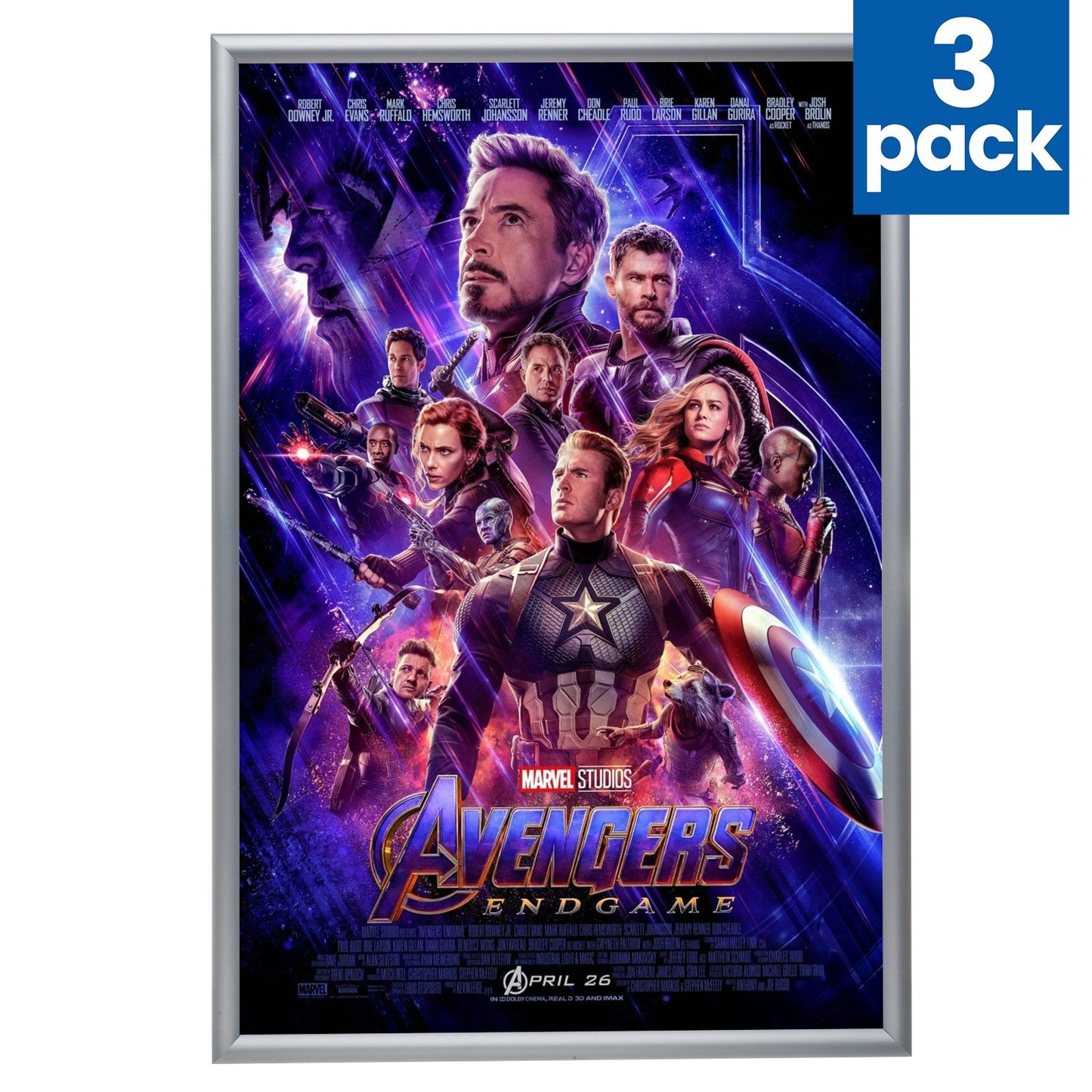 3 Case Pack of Silver 27x40 Movie Poster Frame - 1.2" Profile