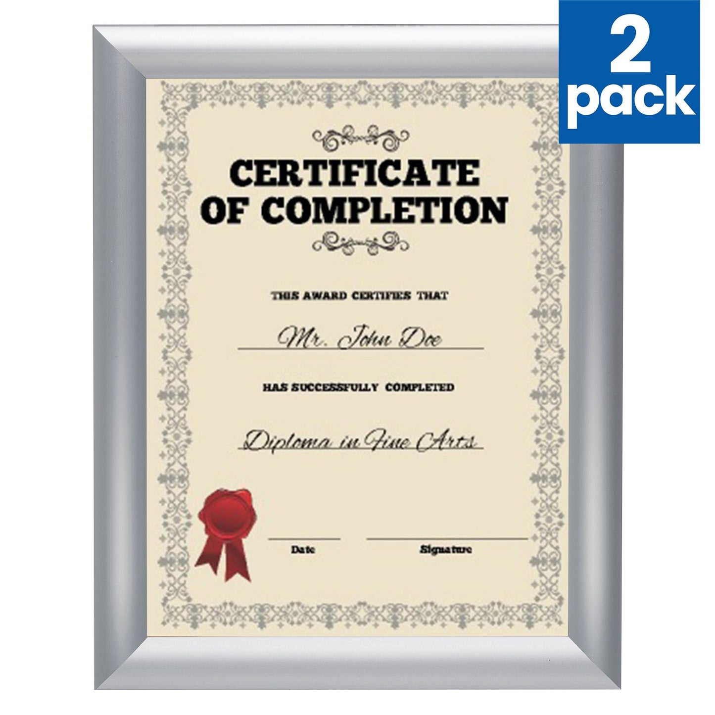 Twin-Pack Silver 8.5x11 Certificate Frame - 1" Profile