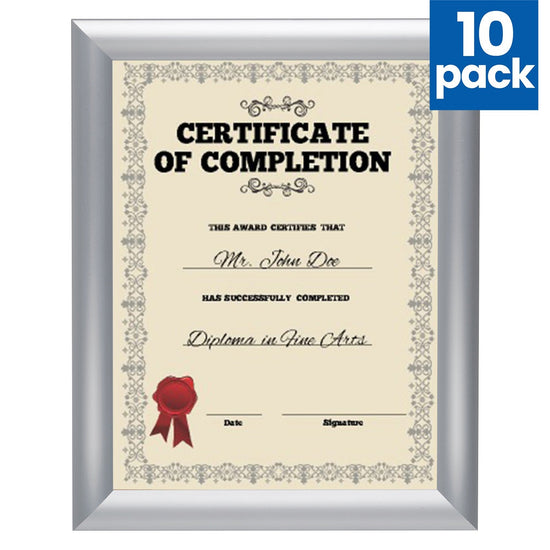 10 Case Pack of Silver 8.5x11 Certificate Frame - 1" Profile